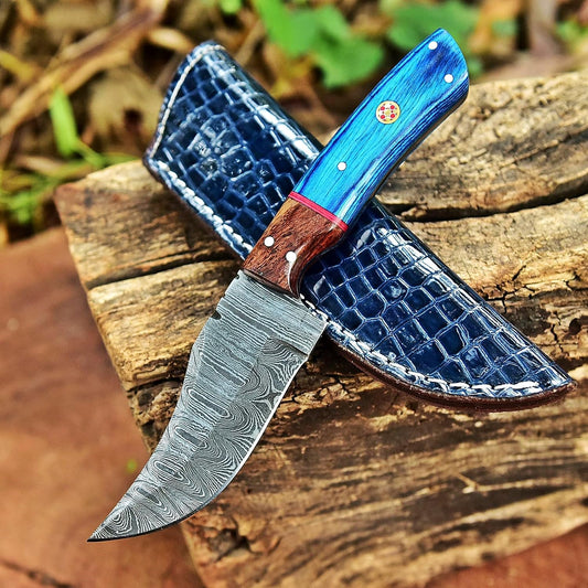 Custom Damascus Hunting Skinner Knife Rosewood Handle Fixed Blade Bushcraft Knife Camping Survival Gift for Men