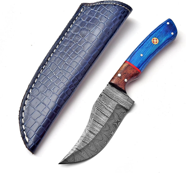 Custom Damascus Hunting Skinner Knife Rosewood Handle Fixed Blade Bushcraft Knife Camping Survival Gift for Men