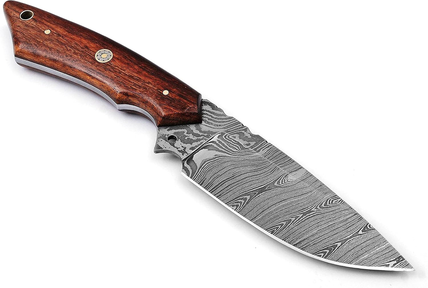 Damascus Hunting Knife Handmade Fixed Blade Knife with Leather Sheath Bushcraft Knife Camping Survival Knife Gift for Men EDC Skinner Knife