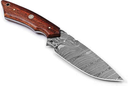 Damascus Hunting Knife Handmade Fixed Blade Knife with Leather Sheath Bushcraft Knife Camping Survival Knife Gift for Men EDC Skinner Knife