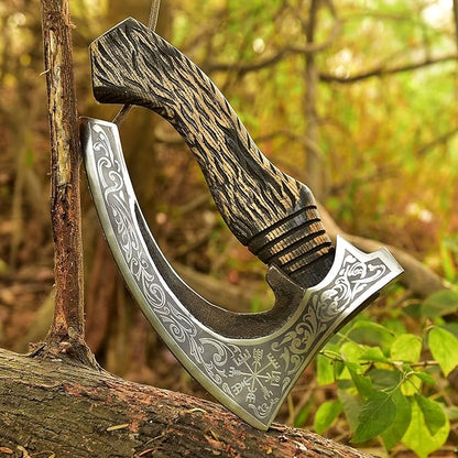 Pizza Cutter Viking Pizza Cutter Axe Large Custom Hand Forged Etched Carbon Steel Pizza Slicer Chef Axe with Leather Sheath Gift for Men