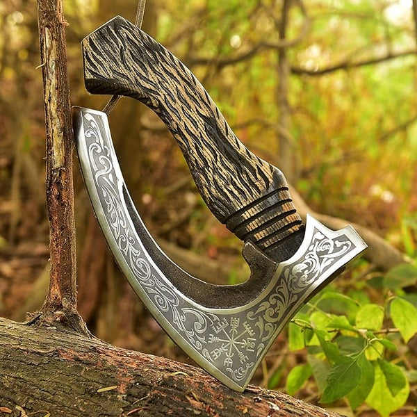 Pizza Cutter Viking Pizza Cutter Axe Large Custom Hand Forged Etched Carbon Steel Pizza Slicer Chef Axe with Leather Sheath Gift for Men