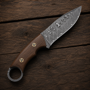 Handmade Damascus Steel Hunting Knife with Leather Sheath Ring Pommel Tracker Knife Fixed Blade Scout Carry Bushcraft Skinner Knife Gift for Him