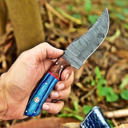 Custom Damascus Hunting Skinner Knife Rosewood Handle Fixed Blade Bushcraft Knife Camping Survival Gift for Men