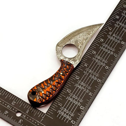 Handmade Damascus Skinning Knife with Leather Sheath 7” Fixed Blade Hunting Knife Bushcraft EDC Gift for Him Custom Skinner Knife