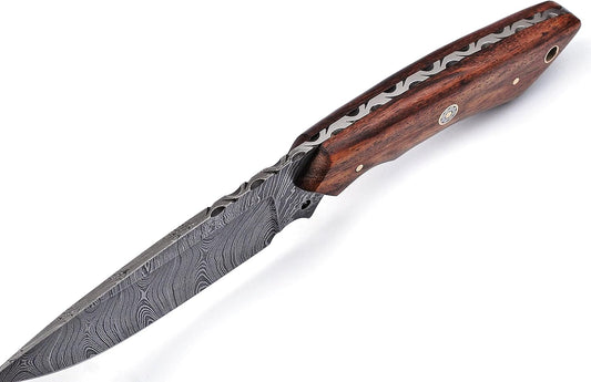 Damascus Hunting Knife Handmade Fixed Blade Knife with Leather Sheath Bushcraft Knife Camping Survival Knife Gift for Men EDC Skinner Knife