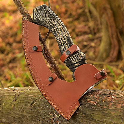 Pizza Cutter Viking Pizza Cutter Axe Large Custom Hand Forged Etched Carbon Steel Pizza Slicer Chef Axe with Leather Sheath Gift for Men