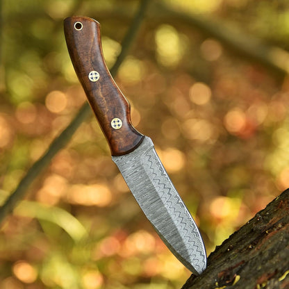 Custom Handmade Damascus Steel Knife, Skinner Knives Gift for Him, Hunting Knife Rosewood Handle Scout carry Leather Sheath, Groomsmen Gift