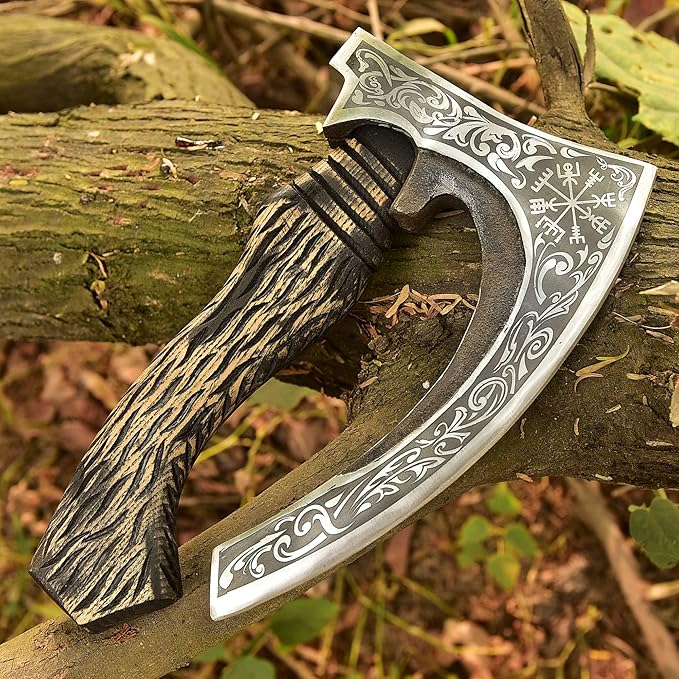 Pizza Cutter Viking Pizza Cutter Axe Large Custom Hand Forged Etched Carbon Steel Pizza Slicer Chef Axe with Leather Sheath Gift for Men