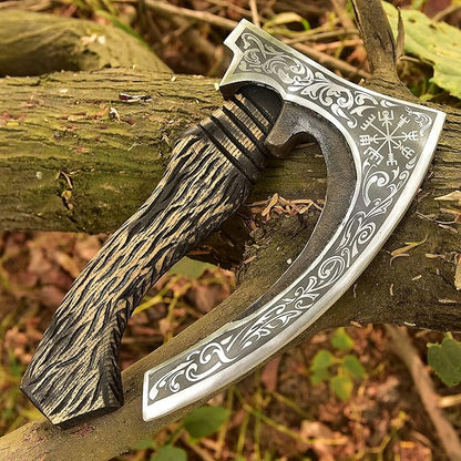 Pizza Cutter Viking Pizza Cutter Axe Large Custom Hand Forged Etched Carbon Steel Pizza Slicer Chef Axe with Leather Sheath Gift for Men