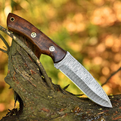Custom Handmade Damascus Steel Knife, Skinner Knives Gift for Him, Hunting Knife Rosewood Handle Scout carry Leather Sheath, Groomsmen Gift