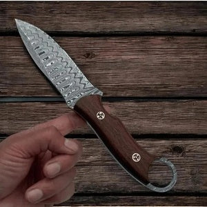 Handmade Damascus Steel Hunting Knife with Leather Sheath Ring Pommel Tracker Knife Fixed Blade Scout Carry Bushcraft Skinner Knife Gift for Him
