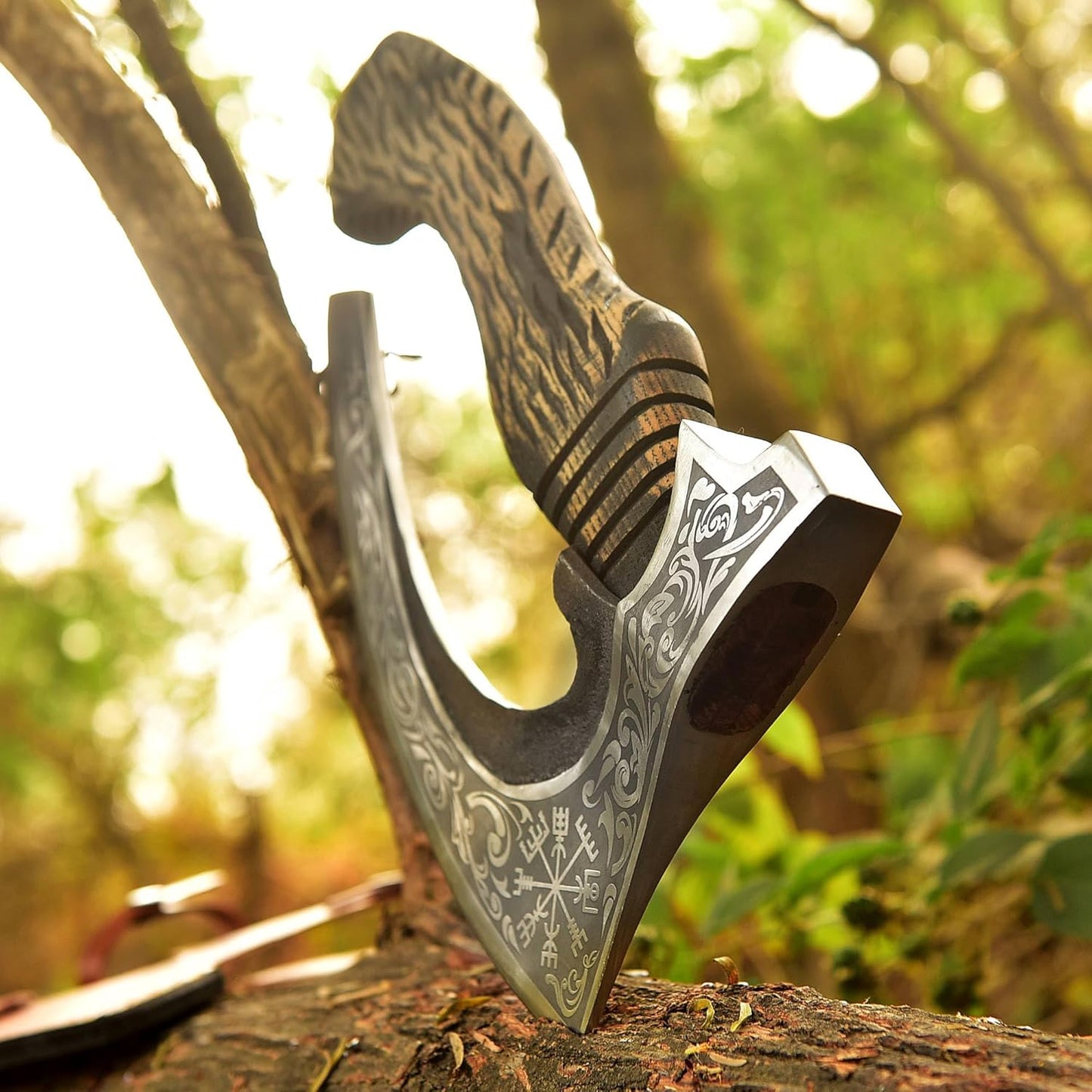 Pizza Cutter Viking Pizza Cutter Axe Large Custom Hand Forged Etched Carbon Steel Pizza Slicer Chef Axe with Leather Sheath Gift for Men