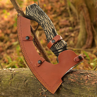 Pizza Cutter Viking Pizza Cutter Axe Large Custom Hand Forged Etched Carbon Steel Pizza Slicer Chef Axe with Leather Sheath Gift for Men