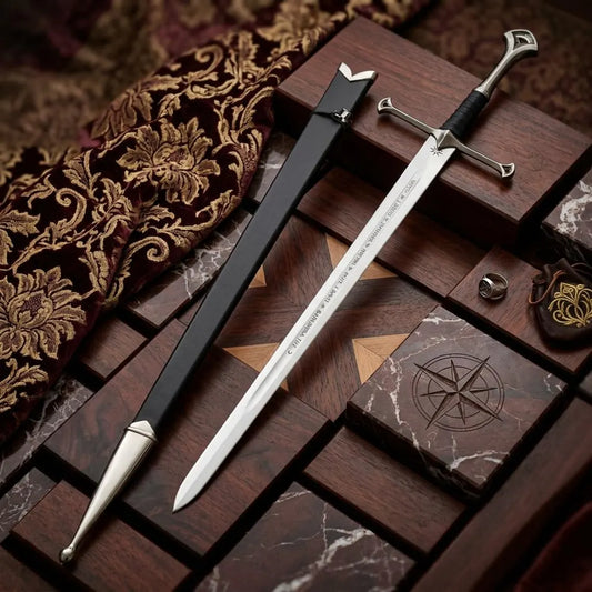 Reforged King's Handcrafted Medieval Viking Sword with Leather Scabbard Custom Carbon Steel Longsword | Collector's Fantasy Cosplay Gift